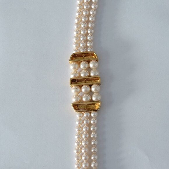 Signed Napier Faux Pearl with Gold-tone Bar Bracelet - Picture 8 of 10
